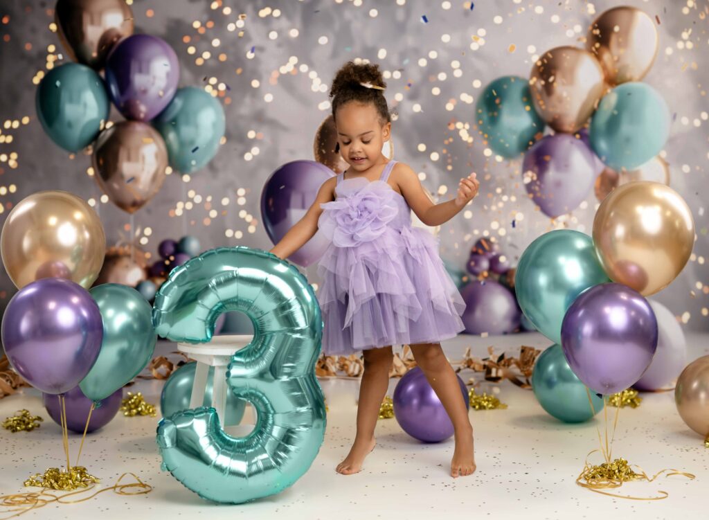 Toddler dancing for her birthday photoshoot in Atlanta.