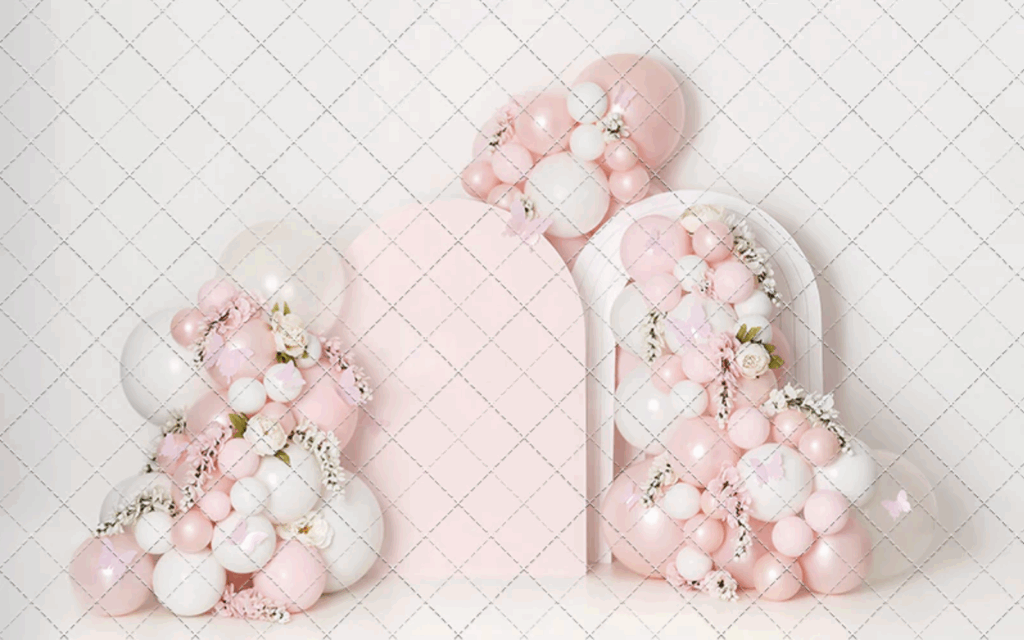 Cake smash backdrop with pinks and whites