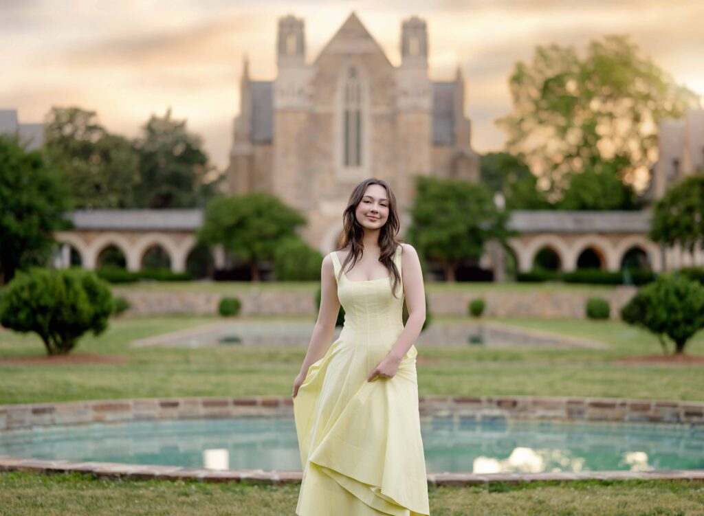 Senior taking photos at Berry College near Atlanta.